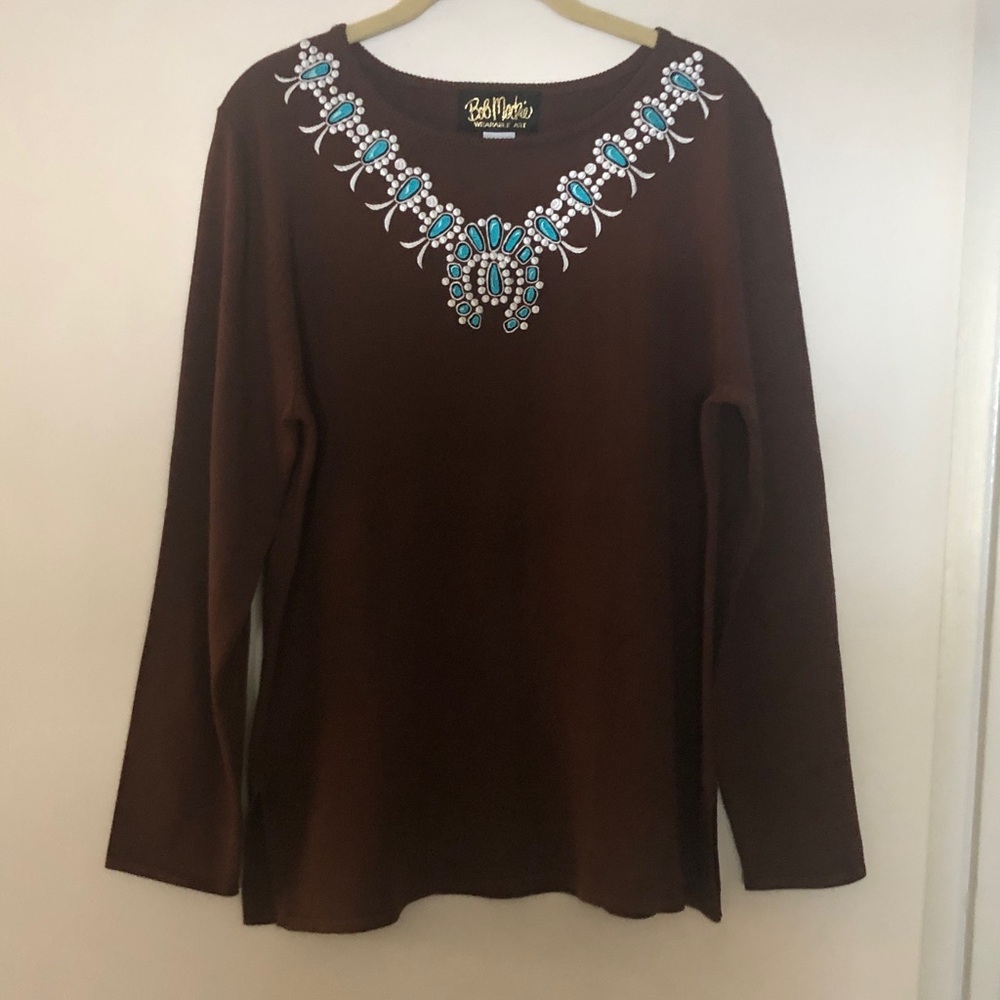 Vintage Bob Mackie Wearable Art Sweater with Necklace Embroidery - Medium - EC